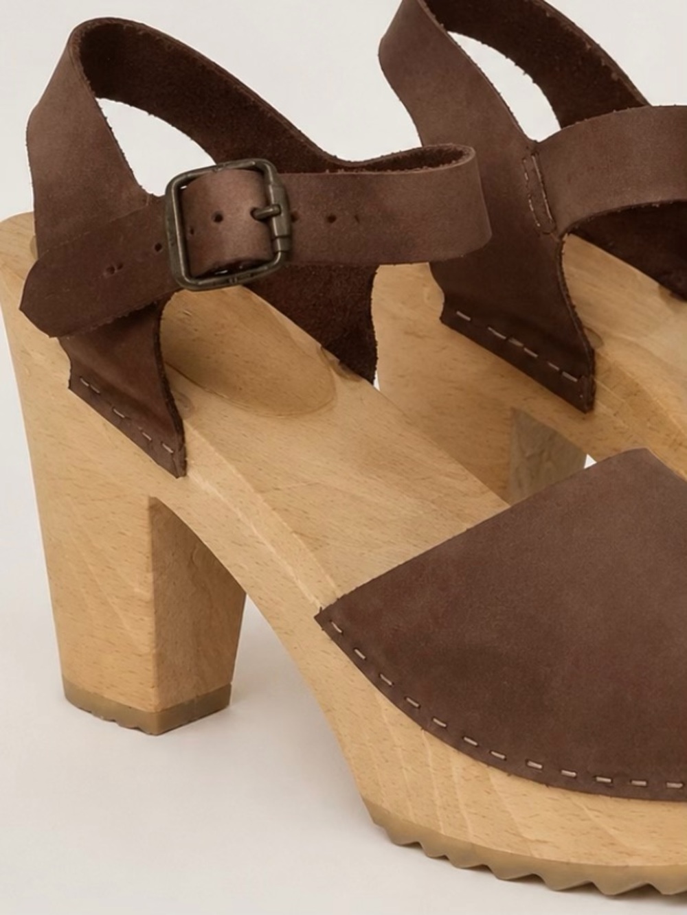 BRYR Leather Ankle Strap Wooden Clogs EU 40